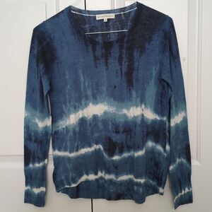 WHITE+WARREN blue and white tie dye cotton sweater S
